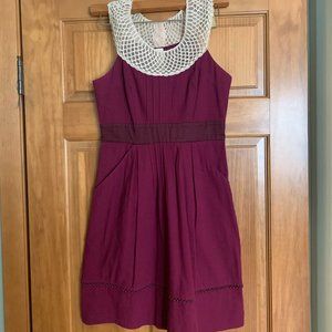 Anthropologie Floreat Lace Collar Dress Plum (Size 0)